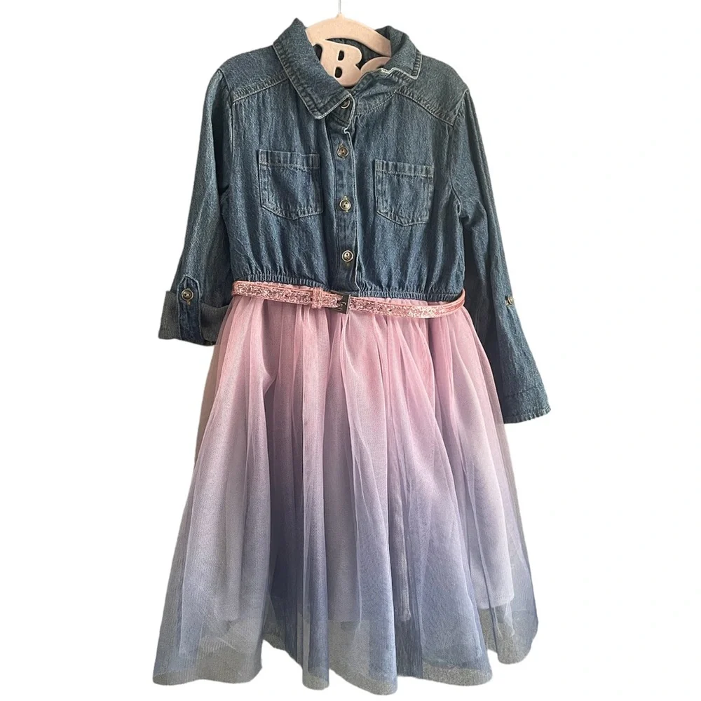 Zunie jean and tulle belted dress